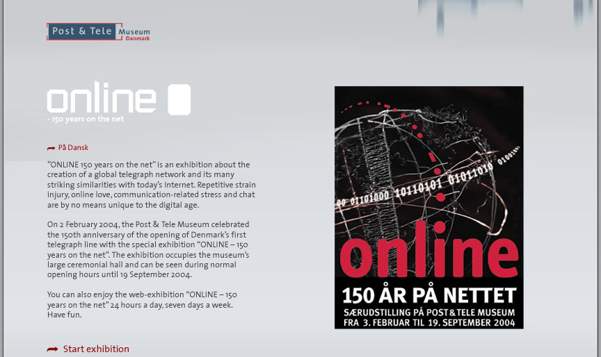Velkommen til Online - 150 �r p� nettet. Klik for at �bne udstillingen.